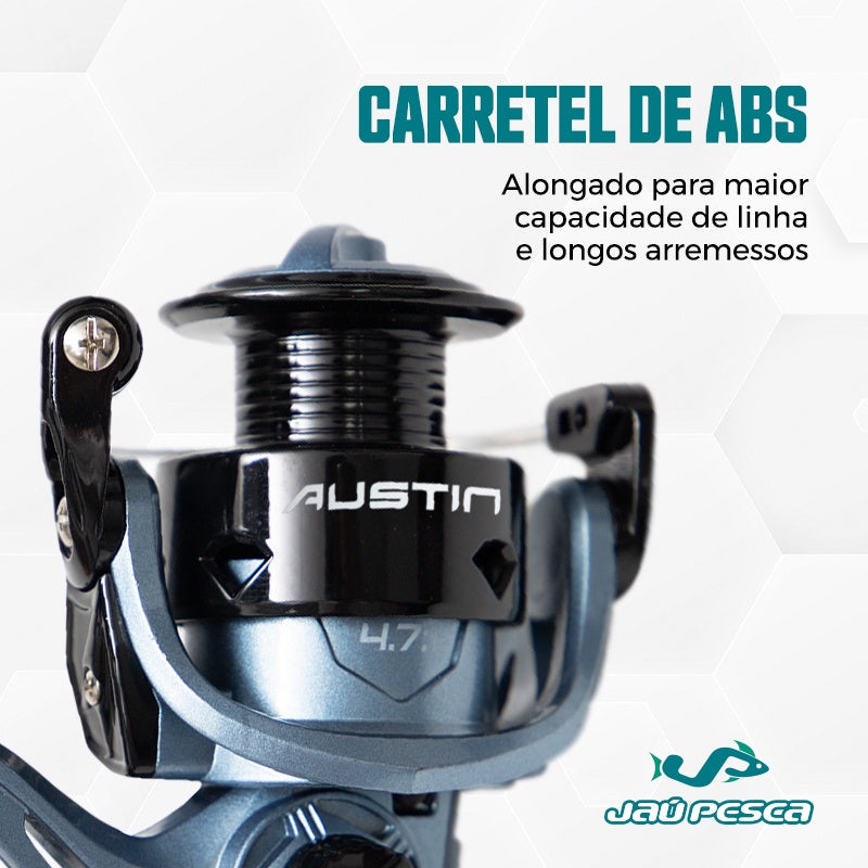 Kit Vara New Tamba Max 30-60lbs 2,40 + Molinete Austin 5000 - Jaú Pesca - Verde Neon