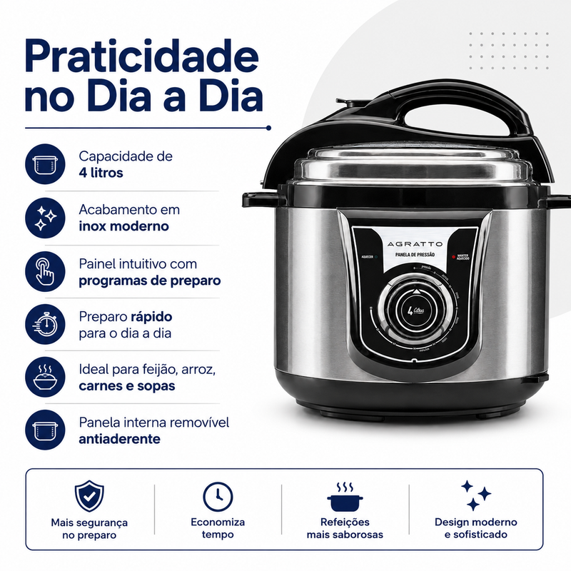 Panela de Pressão Elétrica 4L Inox  - Agratto
