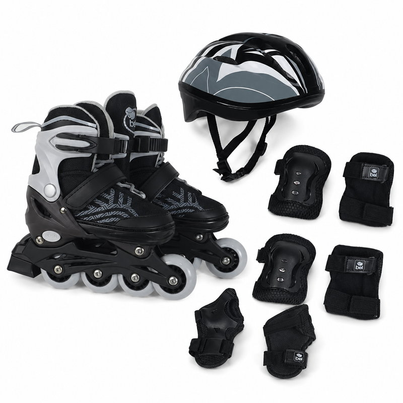 Kit Patins Inline Flexx 3.0 Prata + Proteção Completa Preta M - Bel Sports
