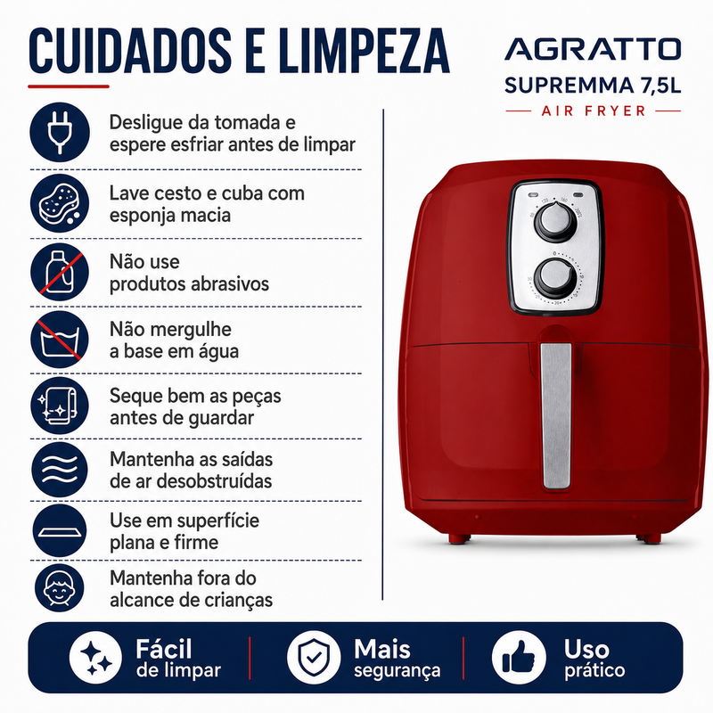 Fritadeira Air Fryer Supremma 7,5L Mecânica - Agratto