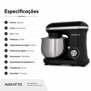 Batedeira Planetária Supremma 5L 700W Preta - Agratto
