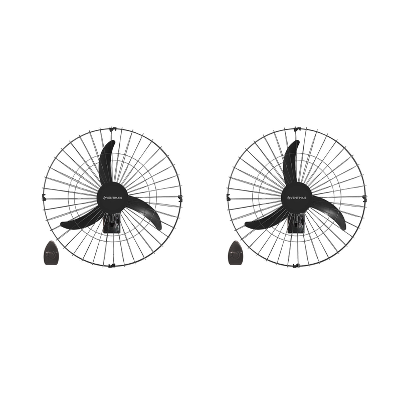 KIT 02 VENTILADORES OSC DE PAREDE 60CM PRETO LIGHT 147W 127V VENTIMAIS