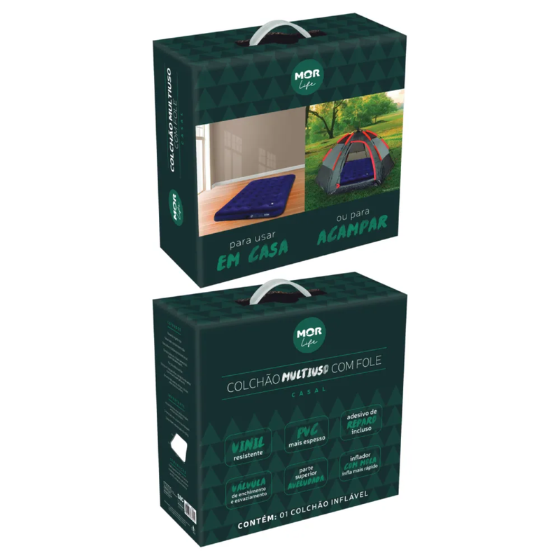 COLCHAO INFLAVEL CASAL CAMPING + BOMBA DE AR MANUAL 30CM COM 3 BICOS