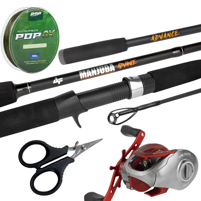 Kit Vara MANJUBA ADVANCE 20-50lbs + Carretilha SPIDER BG E Linha Multi 4x