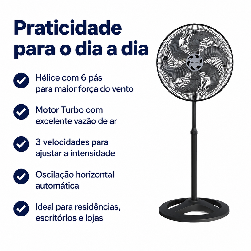Ventilador de Coluna Turbo 6 Pás 50cm Preto 127V/220V - Ventisol