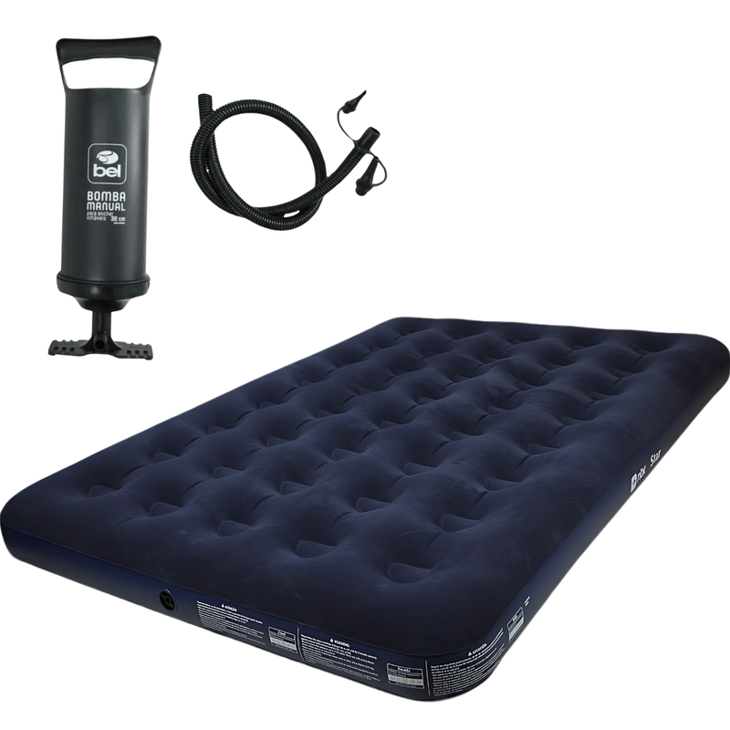 COLCHAO STAR CASAL UNICA + BOMBA DE AR MANUAL 30CM COM 3 BICOS