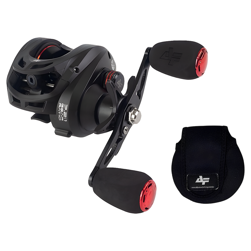 Capa + Carretilha Albatroz M21 Pro Black Red 6 Rolamentos - Direita