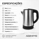Chaleira Elétrica Aroma Inox 2,2 Litros - Agratto