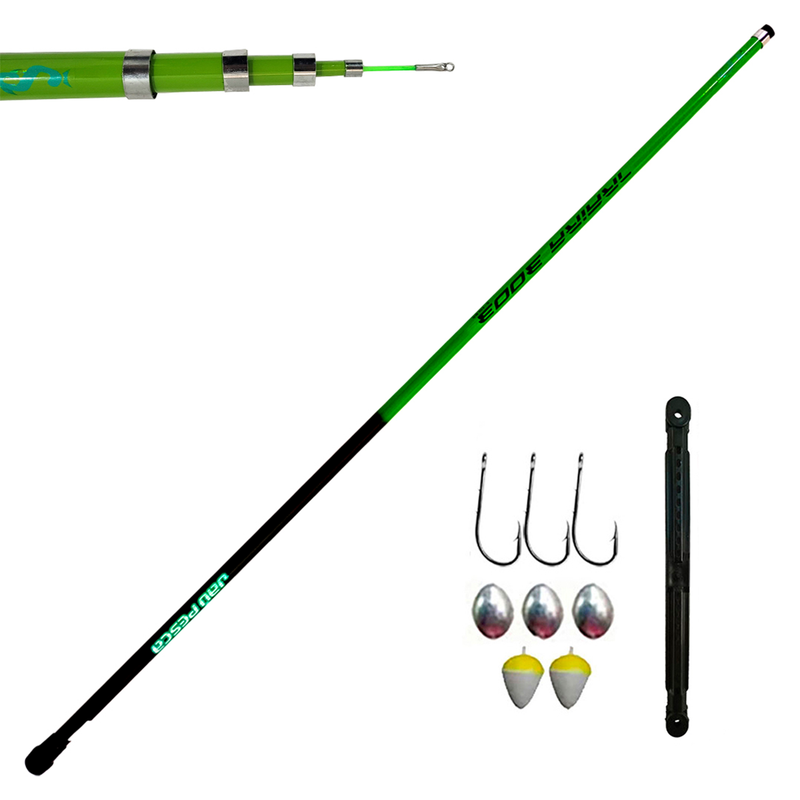Kit 01 Vara Telescópica Gomo Longo JP Traira 3,00m Verde Jaú Pesca e Ace