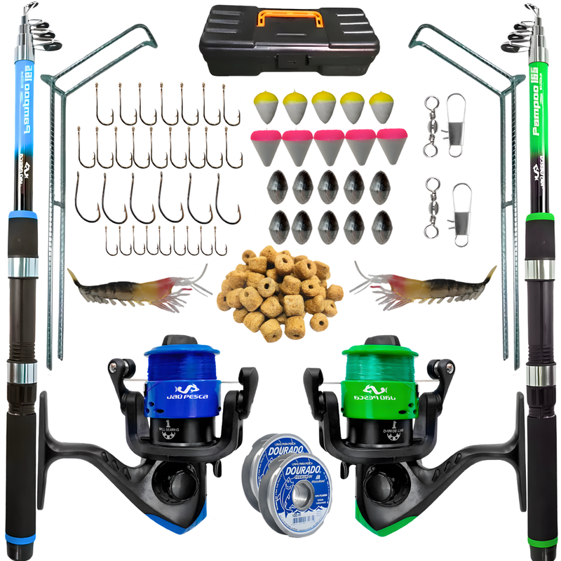 Kit De Pesca Duplo Vara + Molinete e Acessorios (Completo)