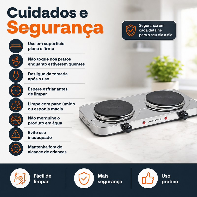 Fogão Elétrico de Mesa 2 Bocas Inox - Agratto