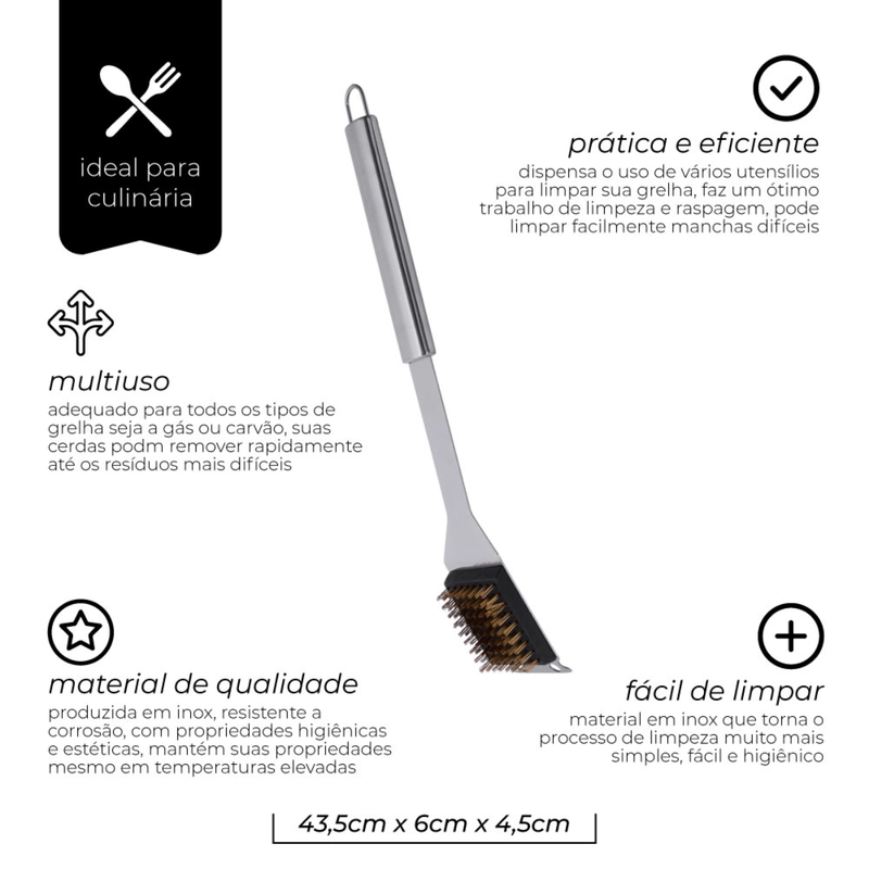 Escova Para Grelha Cabo Inox  43cm - Mimo Style