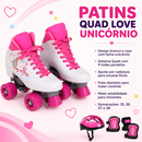 Kit Patins Quad Love Unicornio + Proteção completa Rosa M - Bel Sports