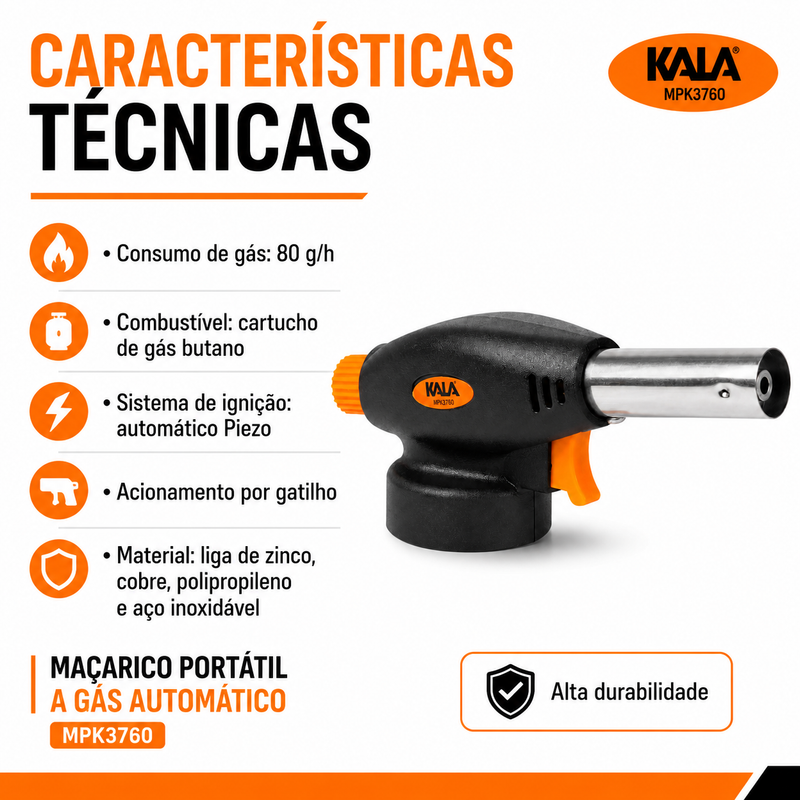 Maçarico Portátil a Gás Automático MPK3760 - Kala