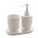 Conjunto Banheiro 3 Peças de Cerâmica Greece Branco e Prata - Lyor