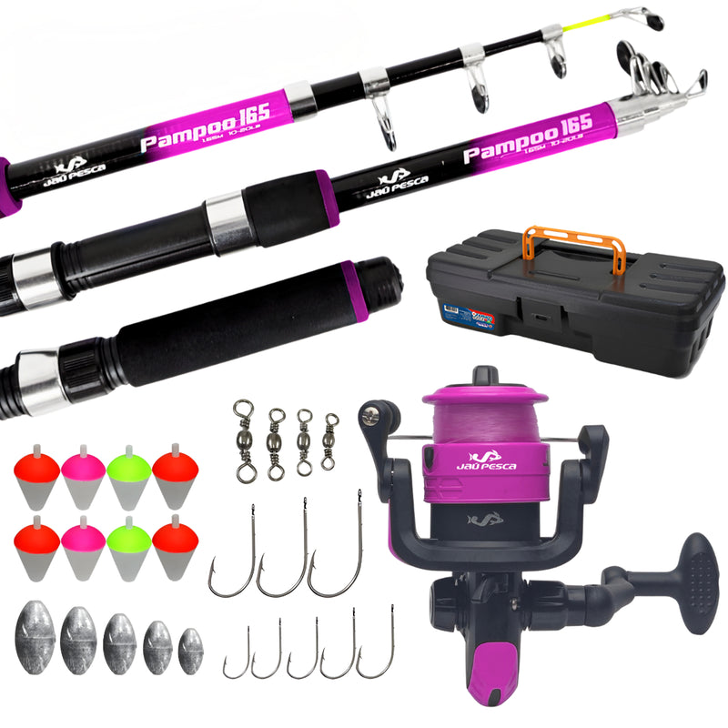 Kit de Pesca - Vara 20lbs + Molinete e Linha Jau Pesca + Acessórios + Maleta - Completo
