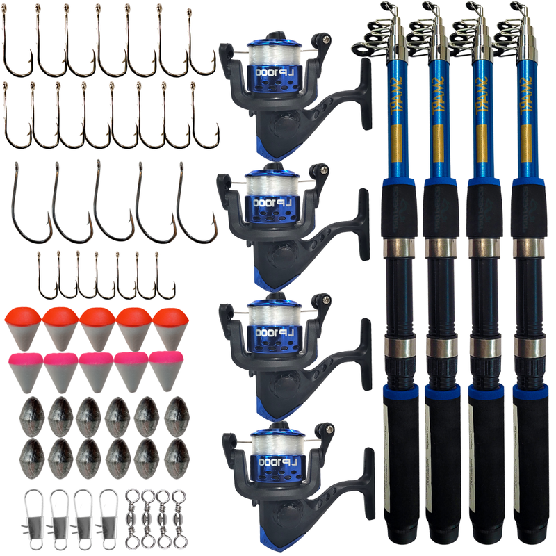 Kit de Pesca 04 Vara + Molinete e Saquinho Albatroz