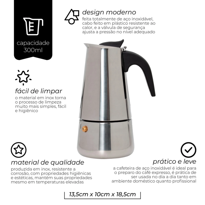 Cafeteira Aço Inox 6 Xicaras  - Mimo Style