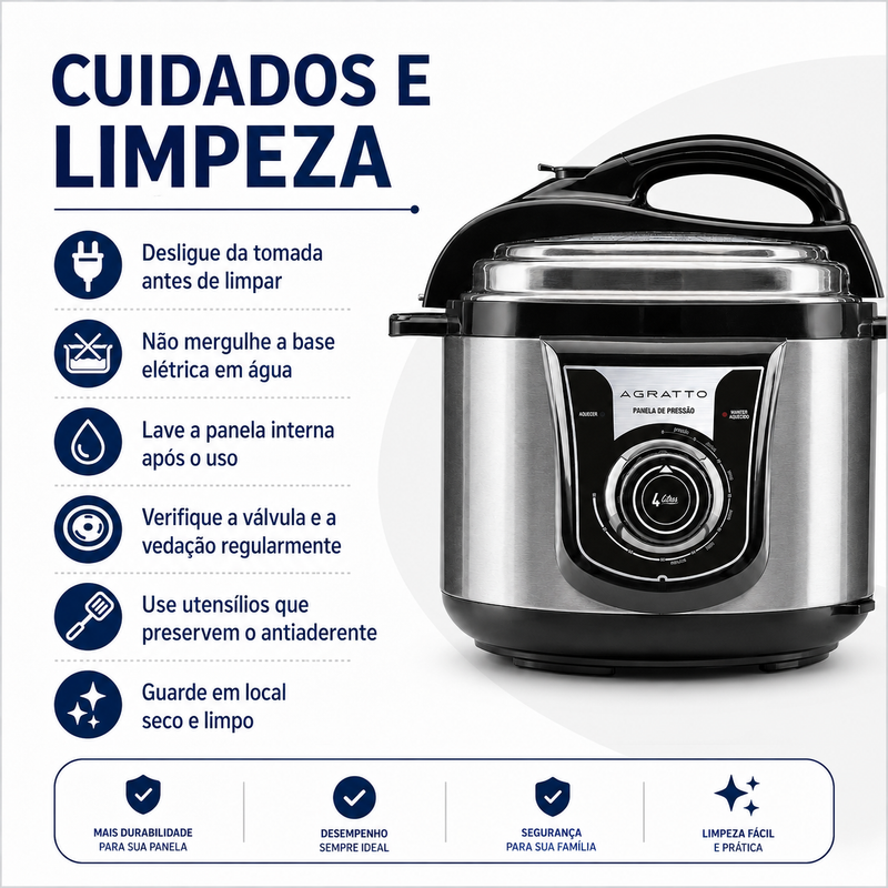 Panela de Pressão Elétrica 4L Inox  - Agratto