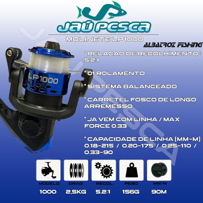 Kit de Pesca 04 Vara + Molinete e Saquinho Albatroz