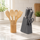 Kit 11pçs Jogo de Facas com Cepo Organizador+ Utensílios Eco Kitchen - Mimo Style