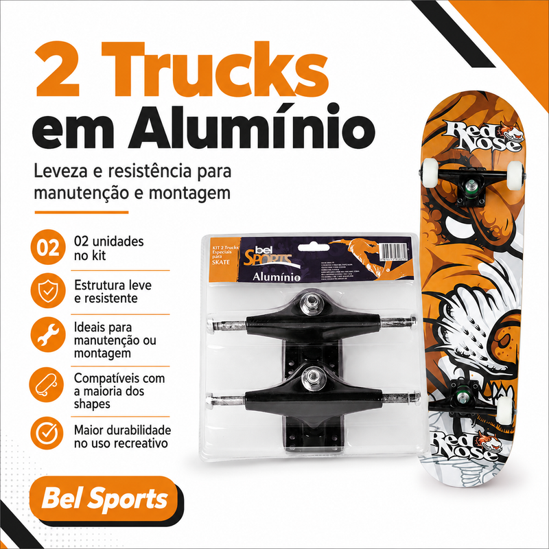 Kit Skate Pro Red Nose  + 2 Trucks em Alumínio - Bel Sports