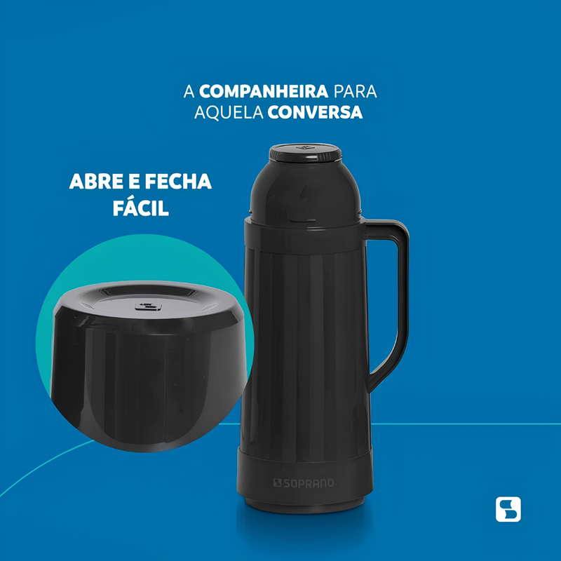 Garrafa Térmica Topázio 1L - Soprano - Preta