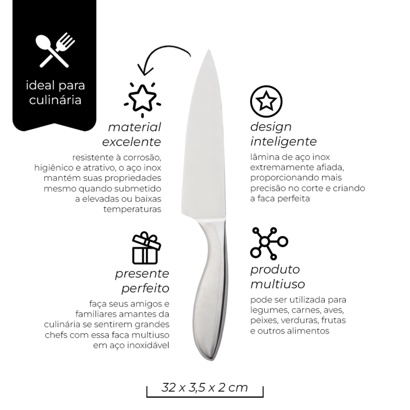 Faca Chefe Inox - Mimo Style
