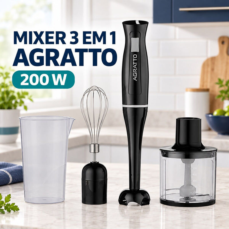 Mixer 3 em 1 200W com Copo e Processador – Agratto