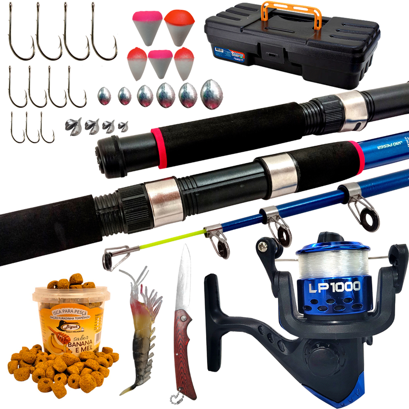 Kit De Pesca S200 Vara Molinete e Acessórios Meli Pesca Jau