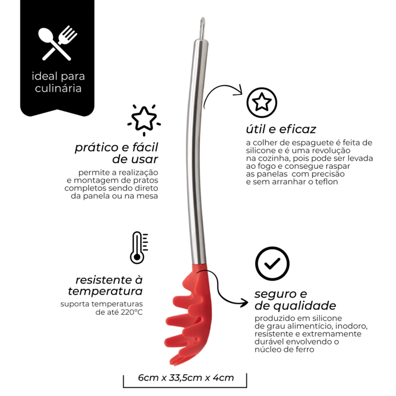 Colher Espaguete Silicone Inox VR - Mimo Style