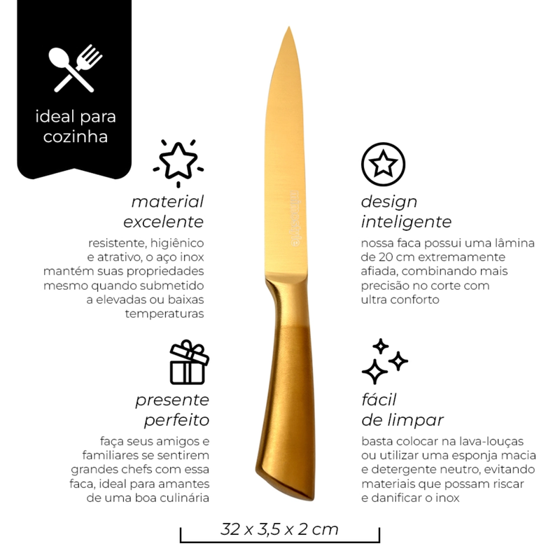 Faca Multiuso Inox Premium Gold - Mimo Style