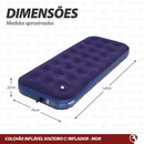 COLCHAO INFLAVEL SOLTEIRO CAMPING + BOMBA DE AR MANUAL 30CM COM 3 BICOS