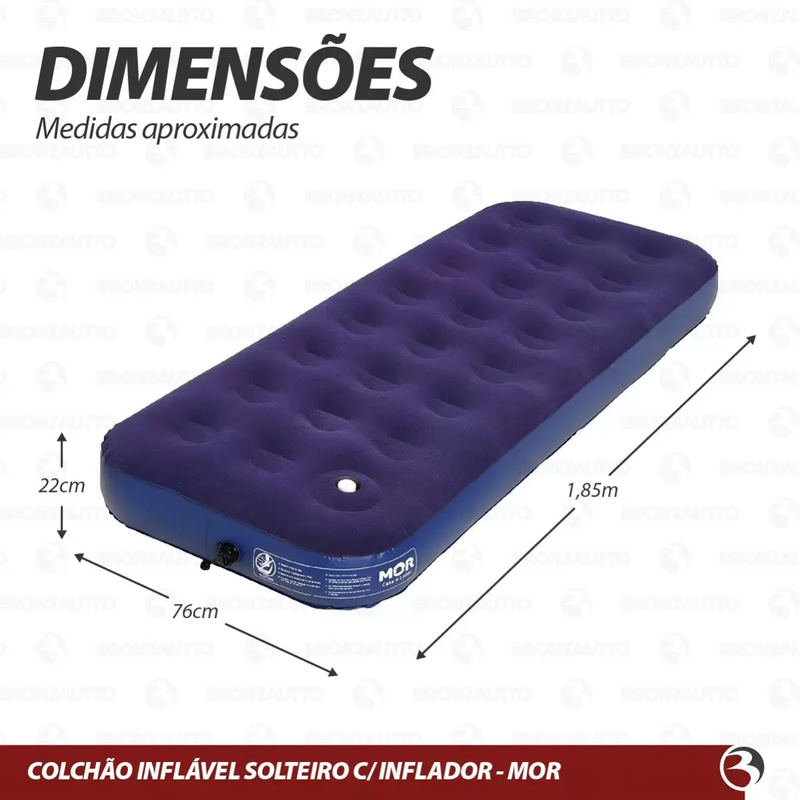 COLCHAO INFLAVEL SOLTEIRO CAMPING + BOMBA DE AR MANUAL 30CM COM 3 BICOS