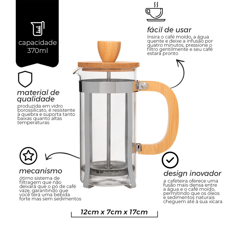 Cafeteira Prensa Francesa 370ml - Mimo Style