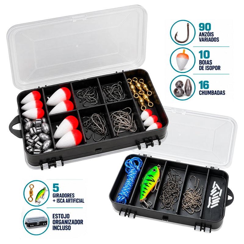 Kit de Pesca Completo com 123 Itens + Estojo Organizador
