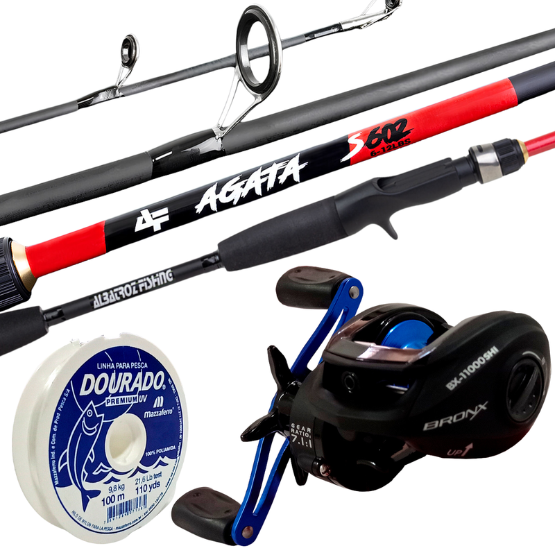 Kit de pesca Vara Agata 1,65mts e Carretilha BRONX 11000 Esquerda e Linha