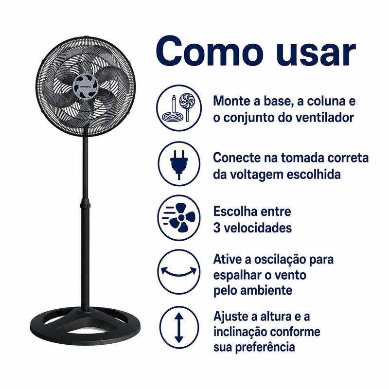 Ventilador de Coluna Turbo 6 Pás 40cm Preto 127V/220V – Ventisol