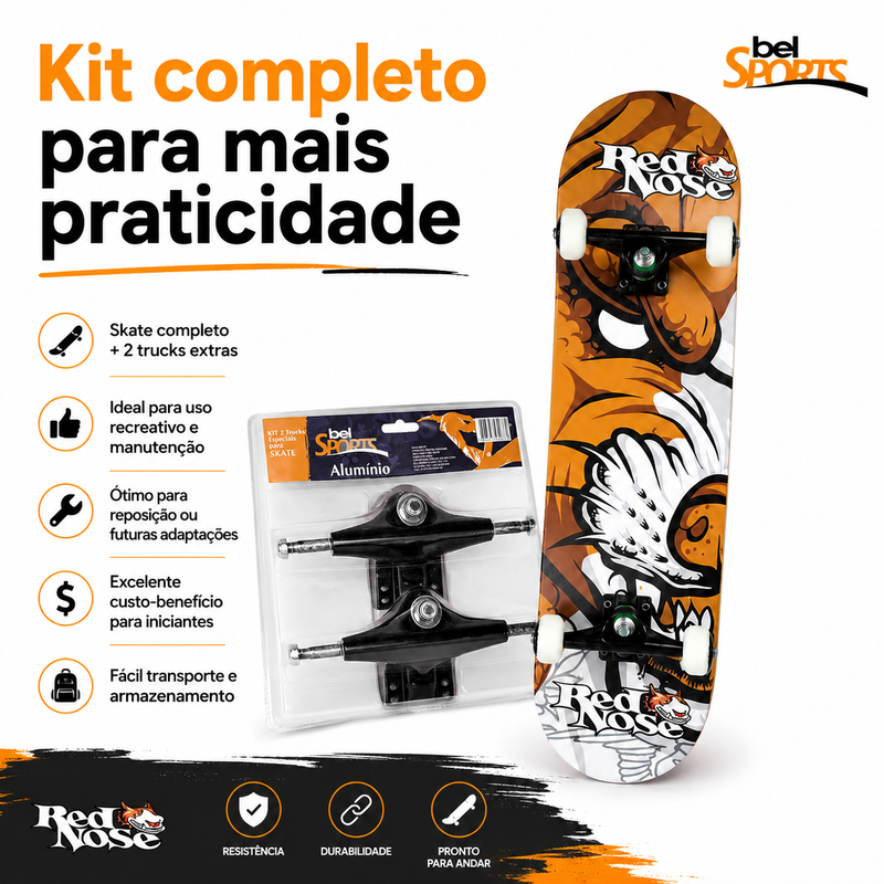 Kit Skate Pro Red Nose  + 2 Trucks em Alumínio - Bel Sports