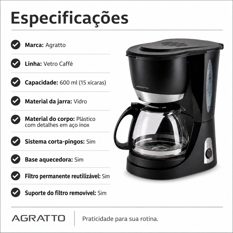 Cafeteira Elétrica Vetro Caffè 15 Xícaras - Agratto