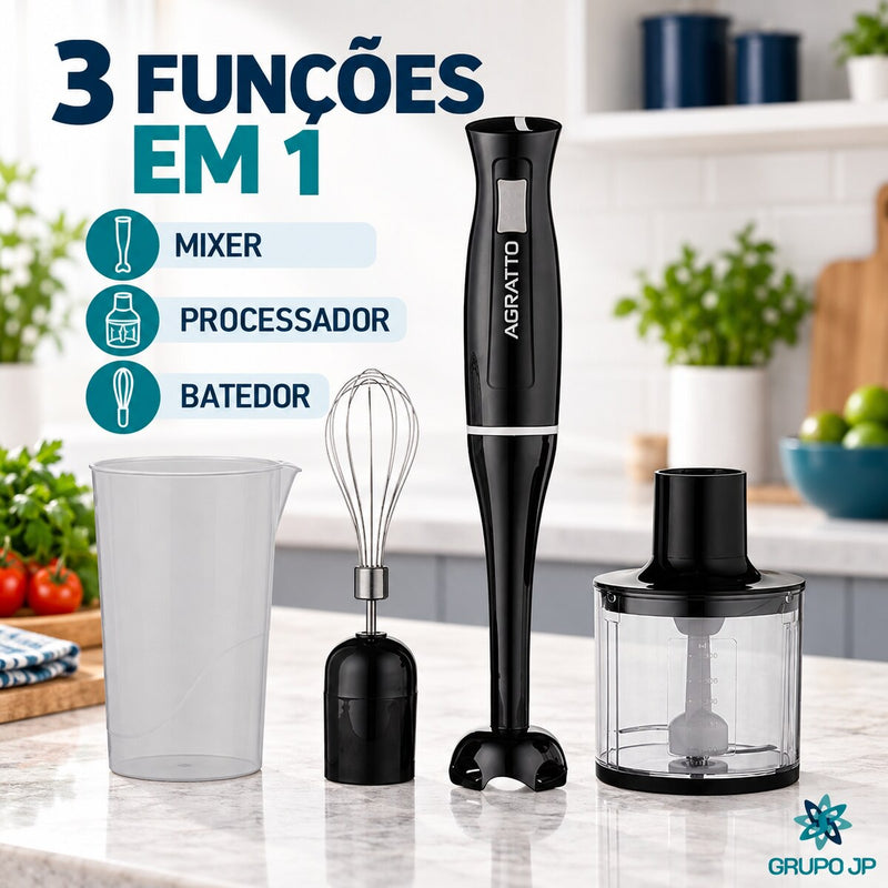 Mixer 3 em 1 200W com Copo e Processador – Agratto