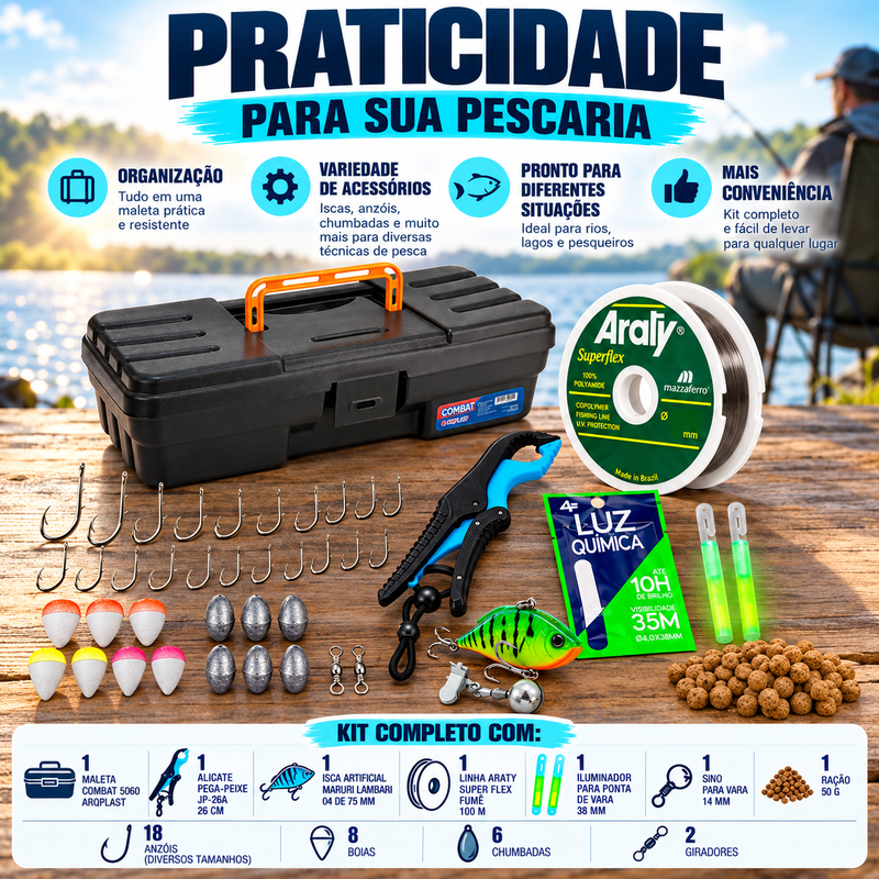 Kit Pesca Completo com Alicate e Isca Artificial