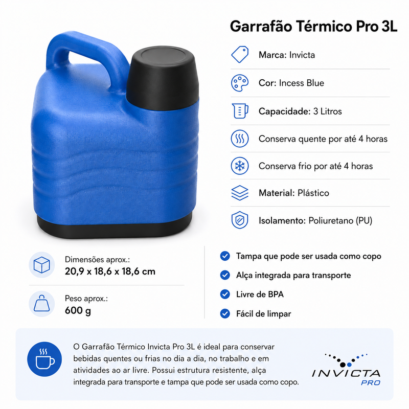 Garrafão Térmico Pro 3L Azul - Invicta