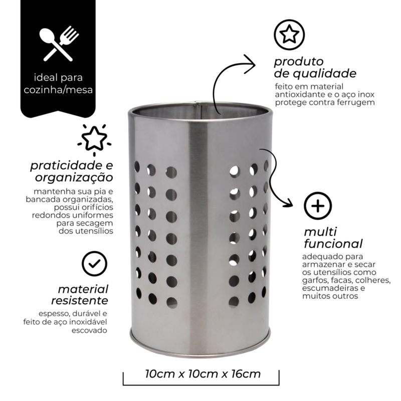 Porta Utensílios Inox - Mimo Style