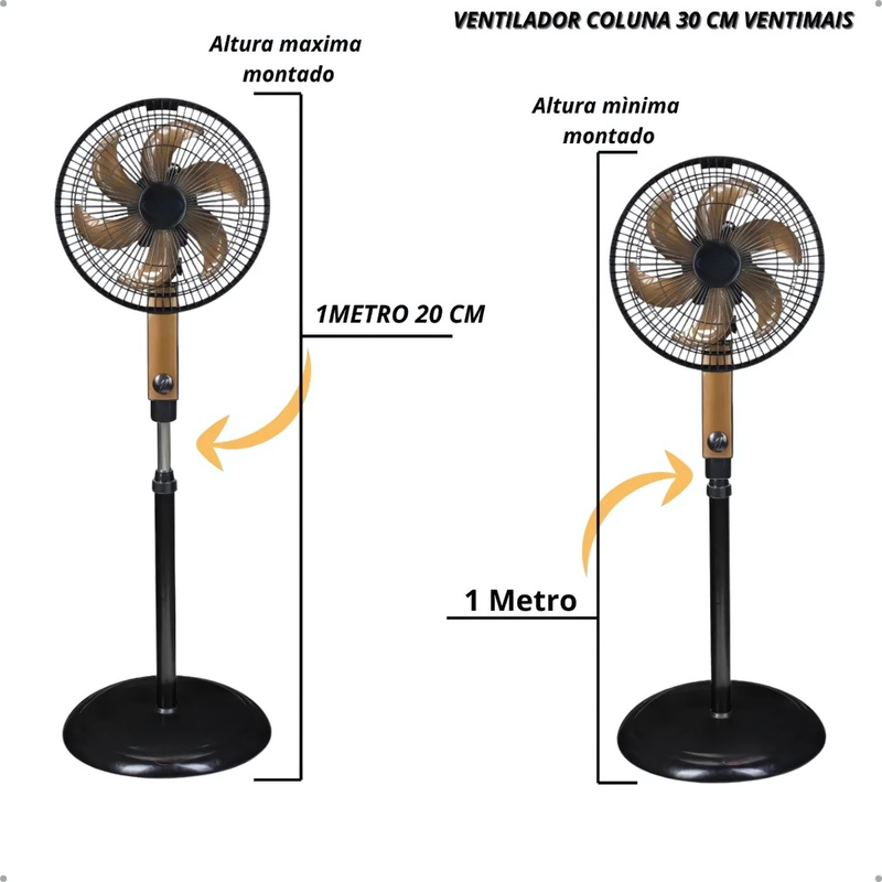 KIT 02 VENTILADORES OSC DE COLUNA 40CM TURBO PRETO/BRONZE 127V VENTIMAIS