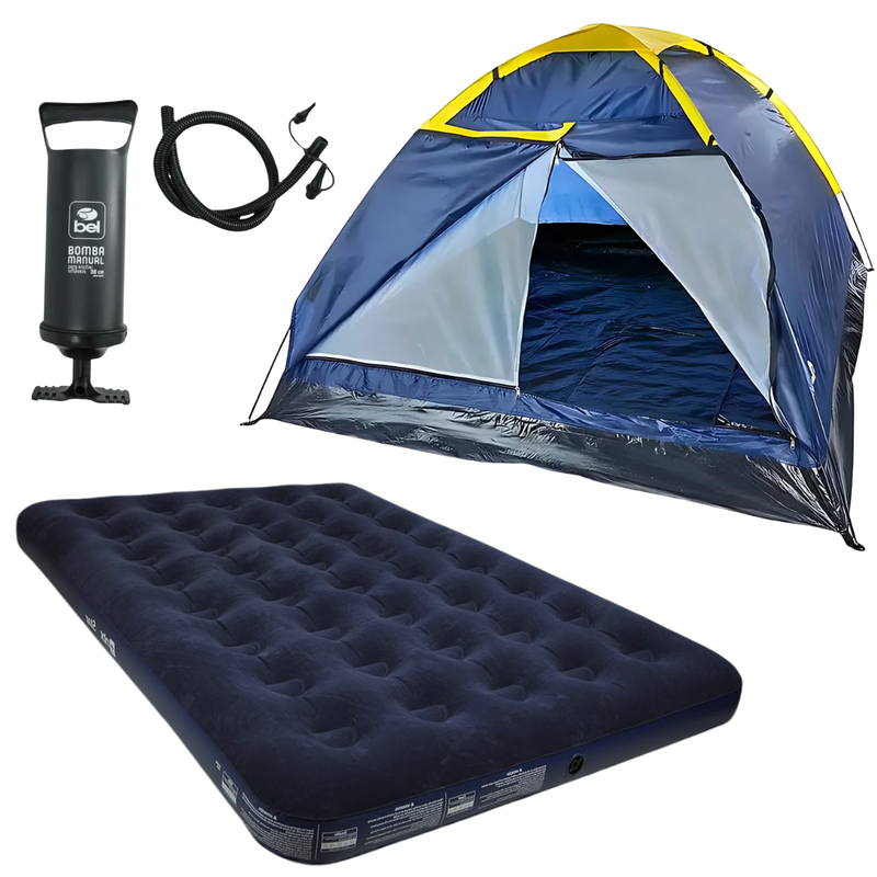 Kit Camping Barraca 4 Pessoas + Colcao Casal e Enchedor Jaú Pesca