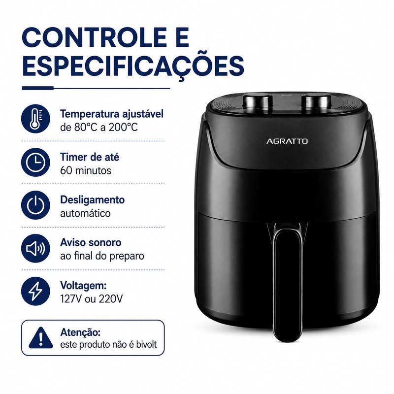 Fritadeira Air Fryer Supremma 4L Preta - Agratto