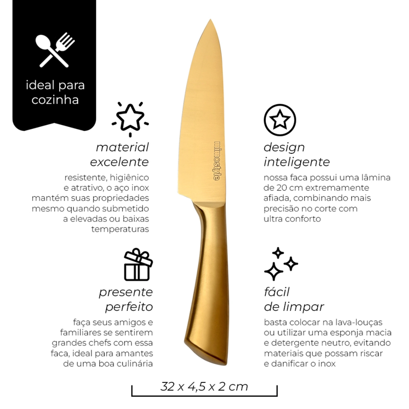 Faca Cheff Inox Premium Gold 8 (AC21058)
