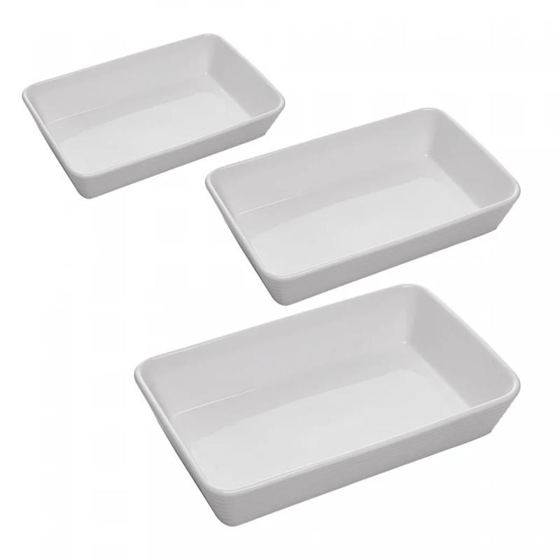Conjunto 3 Refratários Linea Branco em Porcelana - Lyor