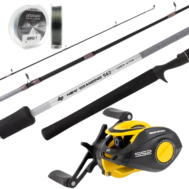 Kit Vara New Diamond 1,50m + Carretilha S22 Yellow Direita e Linha mono